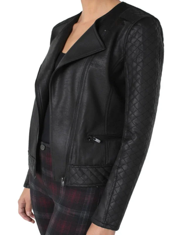 Womens Black Quilted Moto Leather Jacket