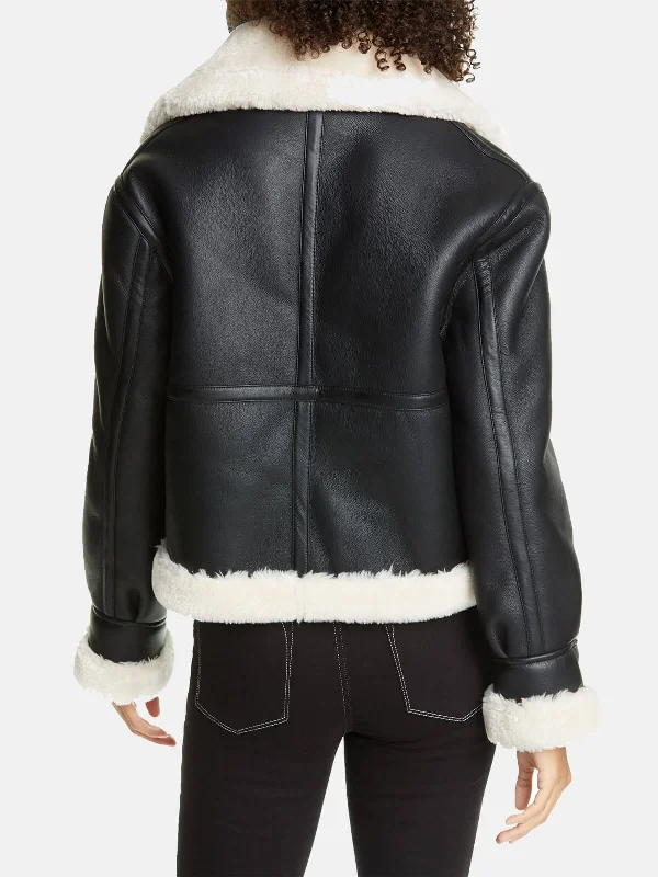 Women’s Black Shearling Fur Collar Leather Jacket