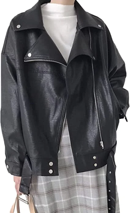 Women's Faux Leather Black Biker Jacket