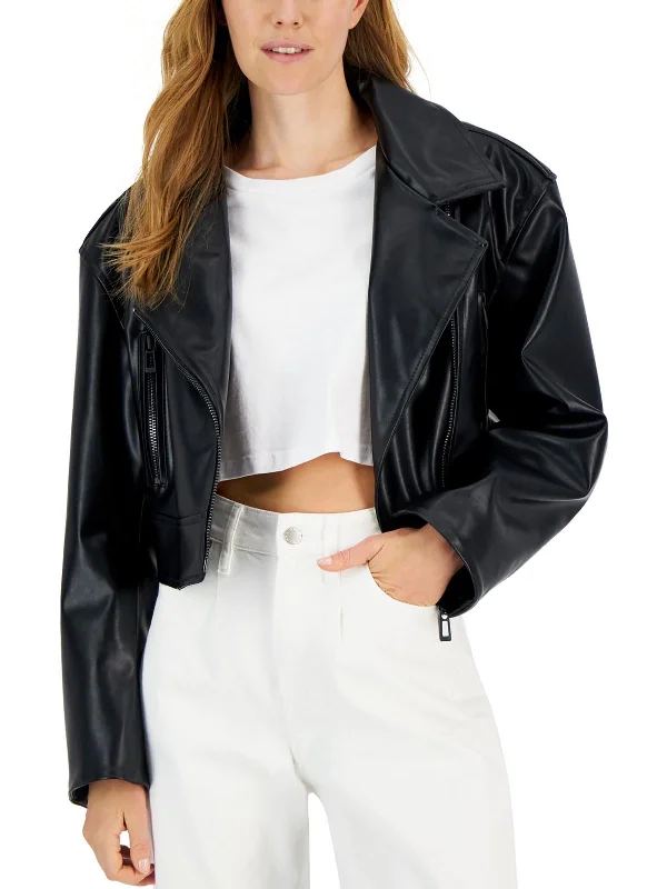 Womens Faux Leather Short Motorcycle Jacket