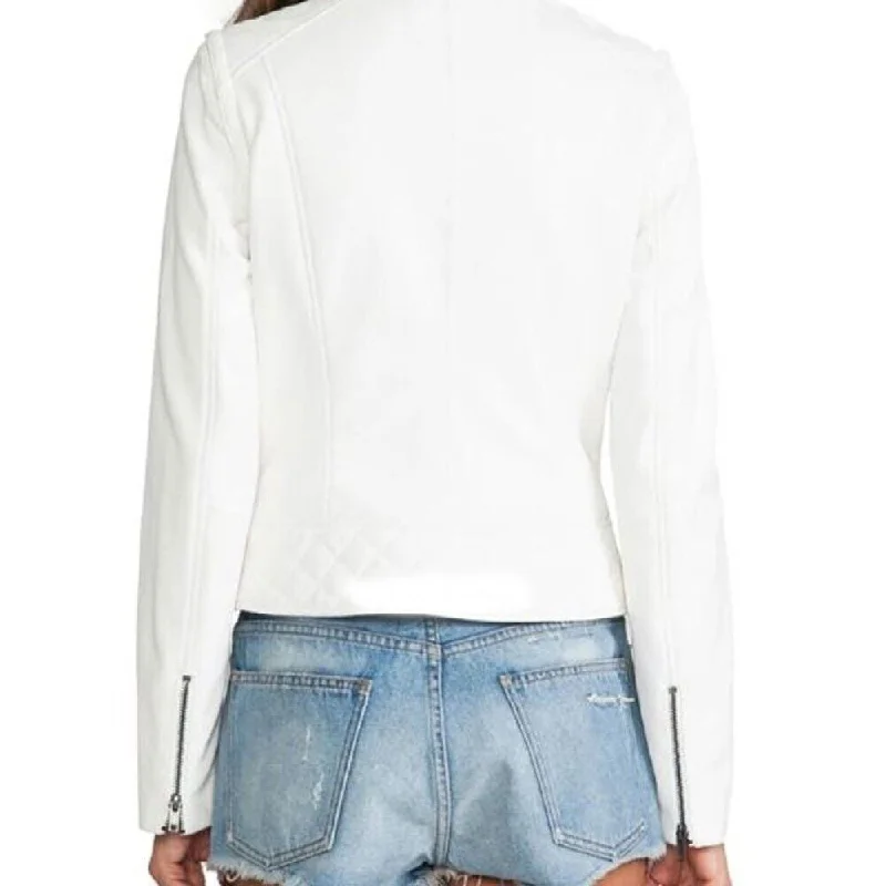 Women's Slim Fit Biker Lambskin White Leather Jacket