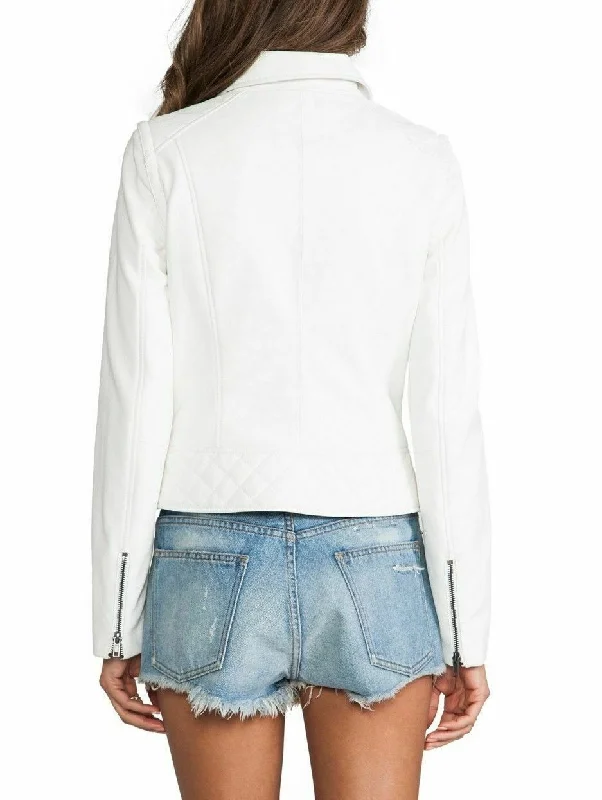 Women's Slim Fit Biker Lambskin White Leather Jacket