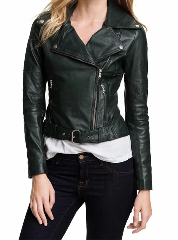 Women's Genuine Leather Motorcycle Jacket Black WJ002