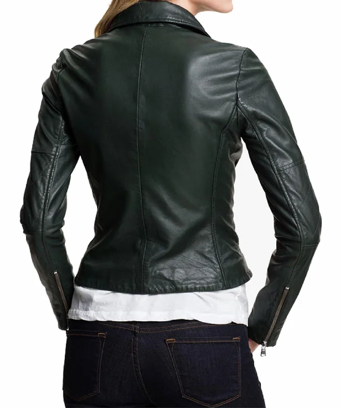 Women's Genuine Leather Motorcycle Jacket Black WJ002