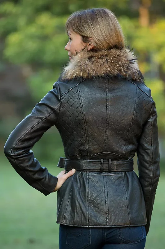 Womens Glamorous Body Fitted Black Leather Jacket