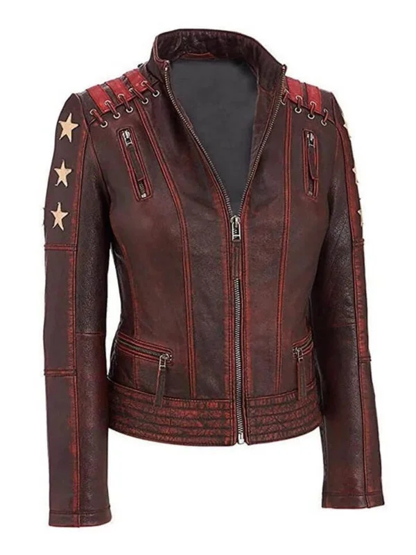 Womens Glamorous Vintage Cafe Racer Red Leather Jacket