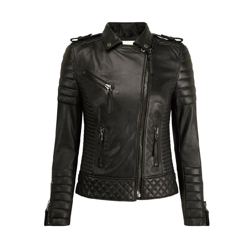 Women's Kay Michales Black Biker Leather Jacket