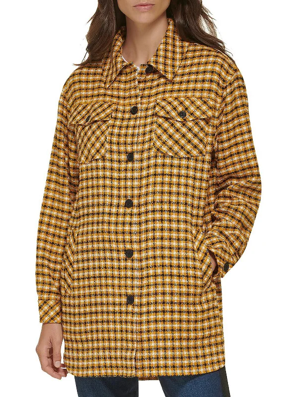 Womens Tweed Plaid Shirt Jacket