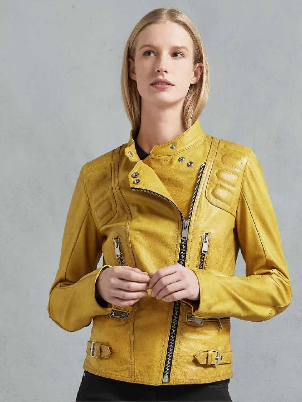 Womens Yellow Bright Casual Leather Jacket