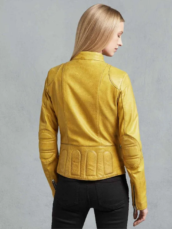 Womens Yellow Bright Casual Leather Jacket