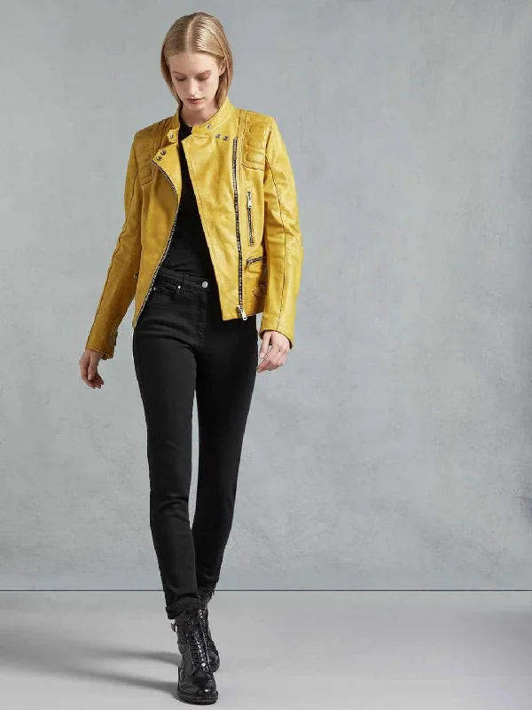 Womens Yellow Bright Casual Leather Jacket