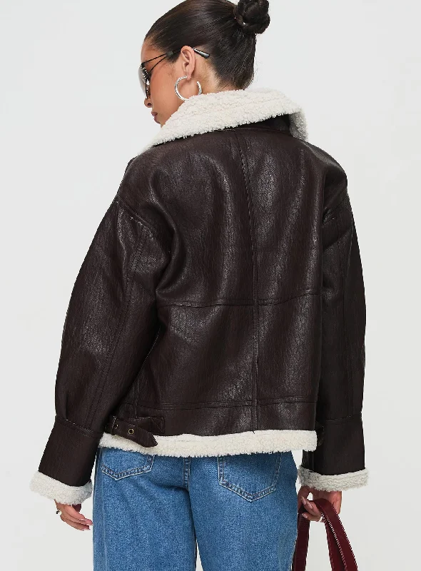 Zadar Faux Leather Shearling Jacket Chocolate