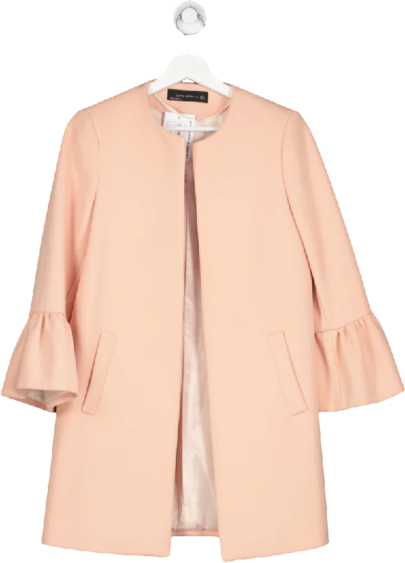 ZARA Pink Frill Sleeve Longline Jacket UK S