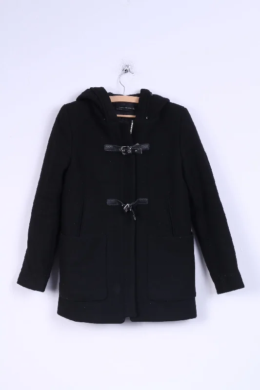 ZARA Womens S Jacket Hood Black Single Breasted