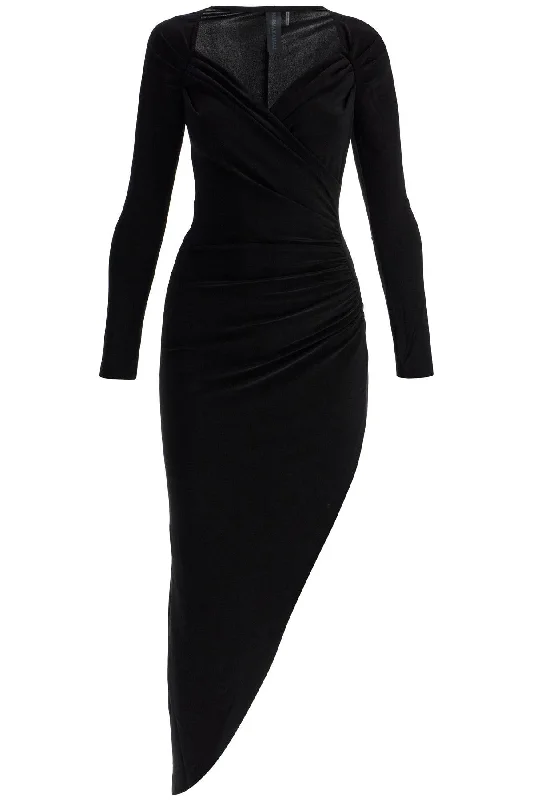 asymmetric draped jersey stretch dress in KK2223PL699001 BLACK