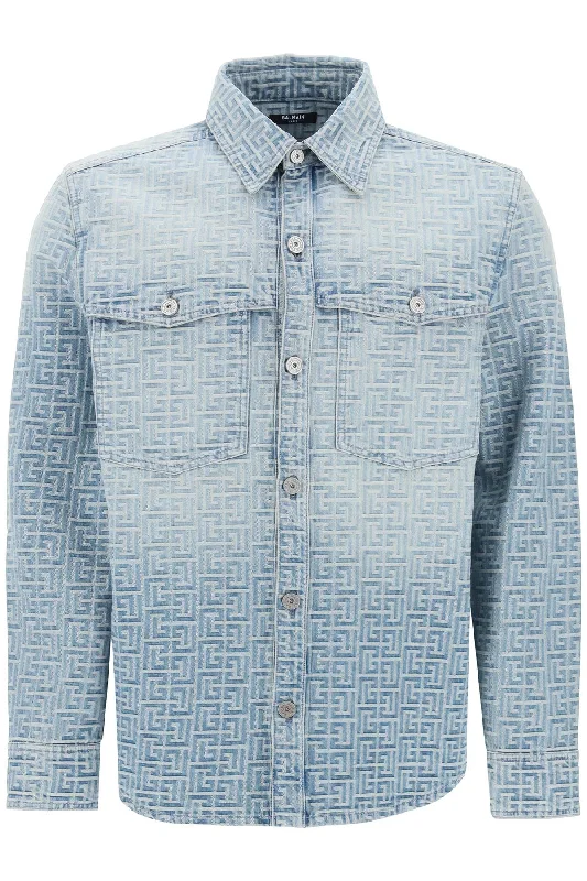 Balmain monogram denim overshirt CH1HC088DD27 BLEU JEAN