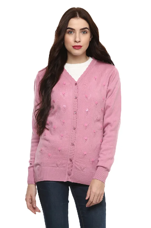 Blossom Pink Self Designed Buttoned Cardigan