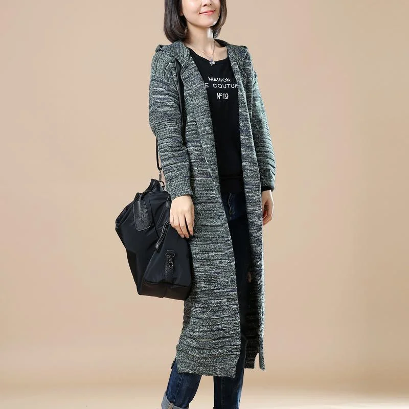 Blue long sweaters coats plus size knit outwear