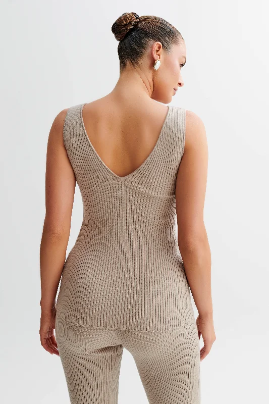 Calypso Knit Longline Vest - Tawny Grey