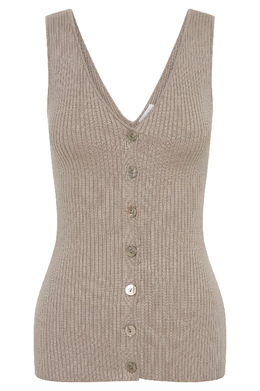 Calypso Knit Longline Vest - Tawny Grey