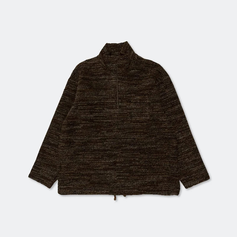 Zip Mock Neck - Brown Poly Wool Melange Knit