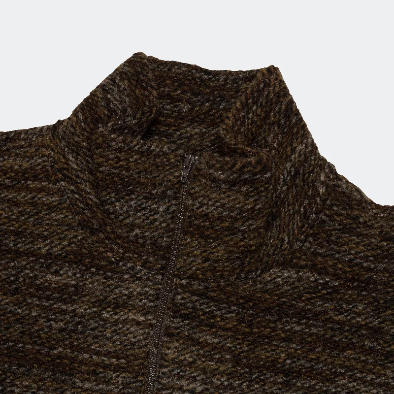 Zip Mock Neck - Brown Poly Wool Melange Knit