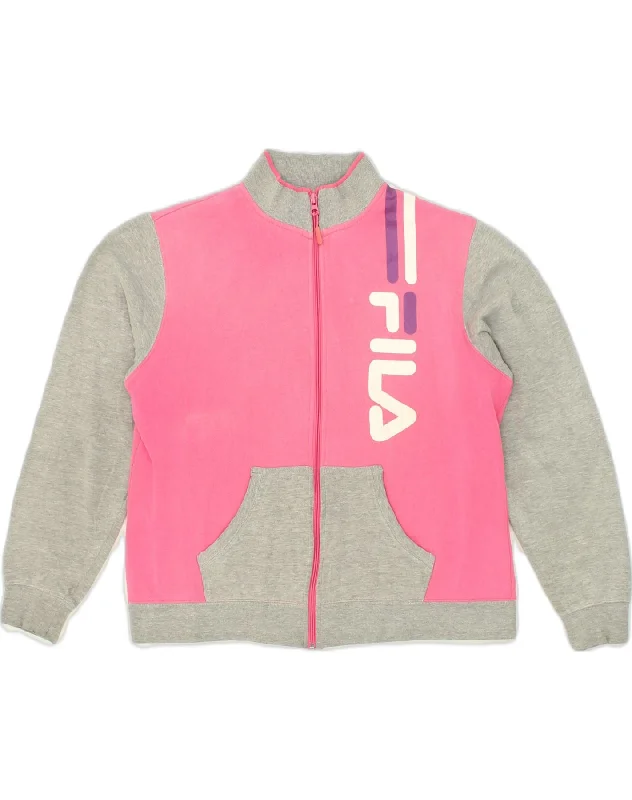 FILA Womens Graphic Tracksuit Top Jacket UK 18 XL Pink Colourblock Cotton