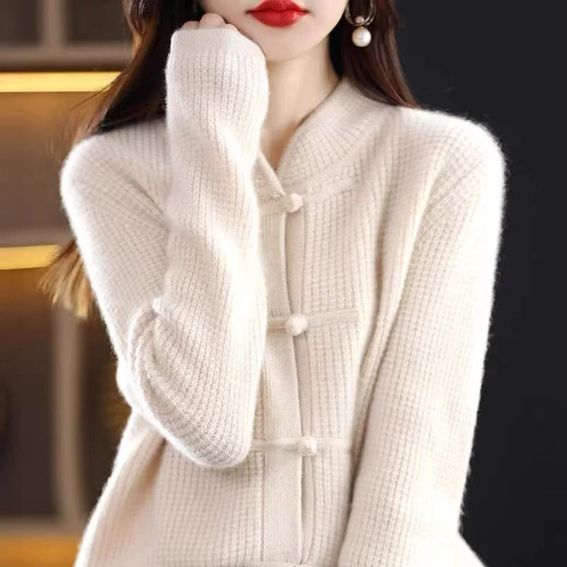 Half Turtleneck Button-up Knitted Sweater Jacket