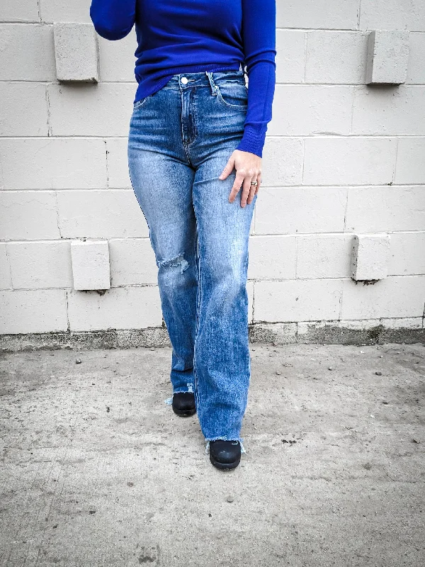 High Rise Long Inseam Straight Jeans