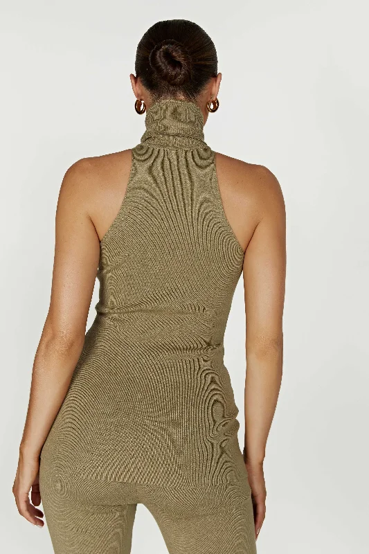 Kelsea Sleeveless Turtleneck Top - Olive