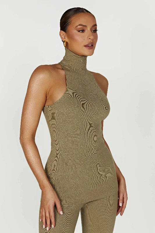 Kelsea Sleeveless Turtleneck Top - Olive