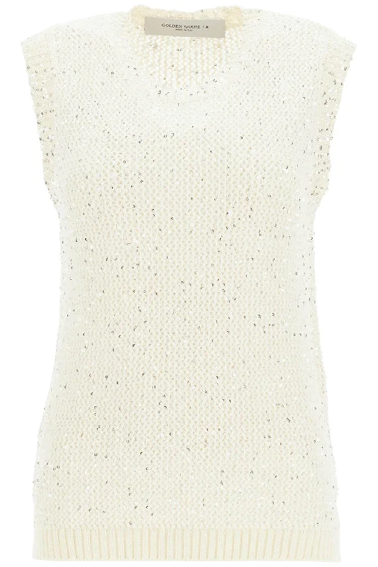 knitted vest with sequins embell GWP01922 P001691 HERITAGE WHITE