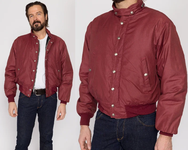 Medium 80s Wine Red Cafe Racer Puffer Jacket