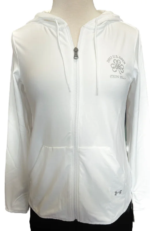 New Under Armour White Full-Zip Hooded Jacket w/ Logo Size S  MSP$80