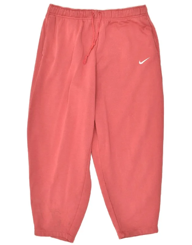 NIKE Womens Crop Tracksuit Trousers Joggers UK 14 Large Pink Cotton