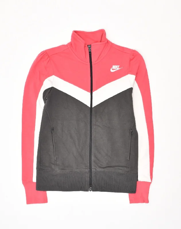 NIKE Womens Tracksuit Top Jacket UK 12 Medium Red Colourblock Cotton