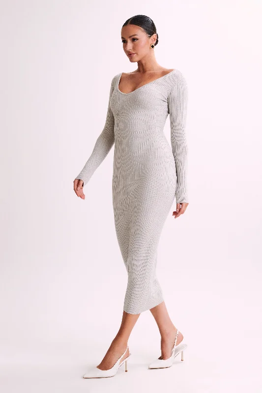 Nina Long Sleeve Knit Midi Dress - Grey Marle