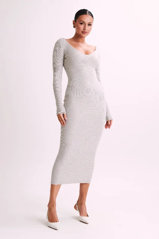 Nina Long Sleeve Knit Midi Dress - Grey Marle