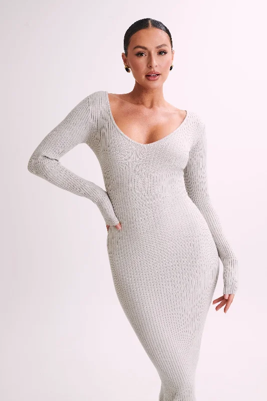 Nina Long Sleeve Knit Midi Dress - Grey Marle