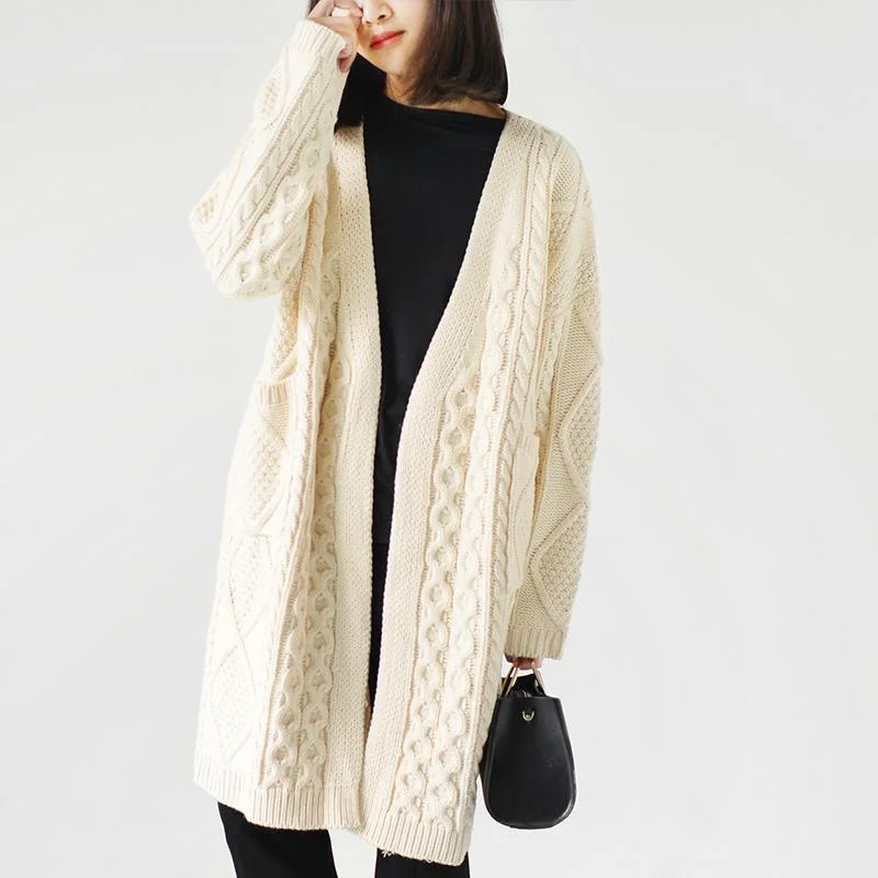 Olive Sweaters long casual knit cardigan plus size knitted coats