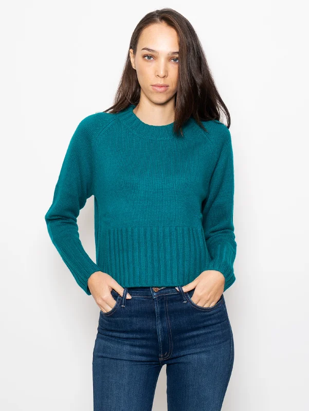 Maglia Girocollo in Lana e Cashmere Petrolio