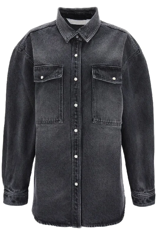 Palm angels oversized snap-up denim shirt PWYD019F23DEN002 BLACK BROWN