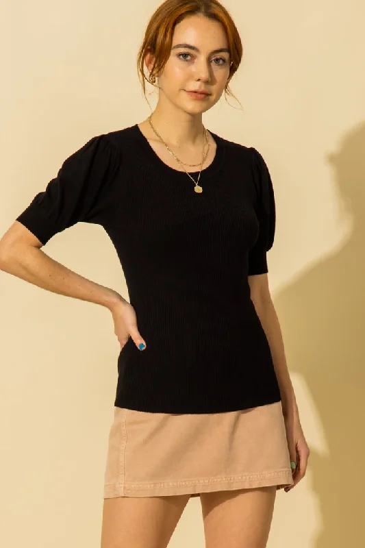 Puff Sleeve Short Sleeve Sweater Top