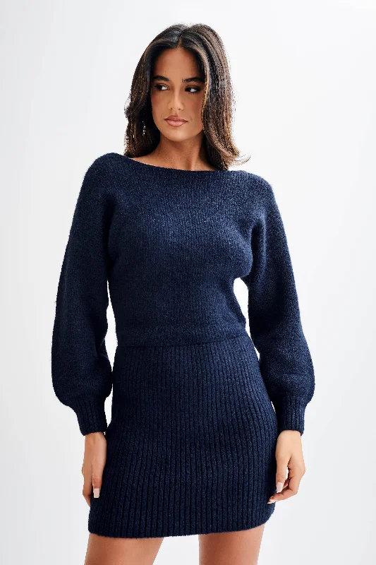 Rafferty Boat Neck Knit Mini Dress - Navy