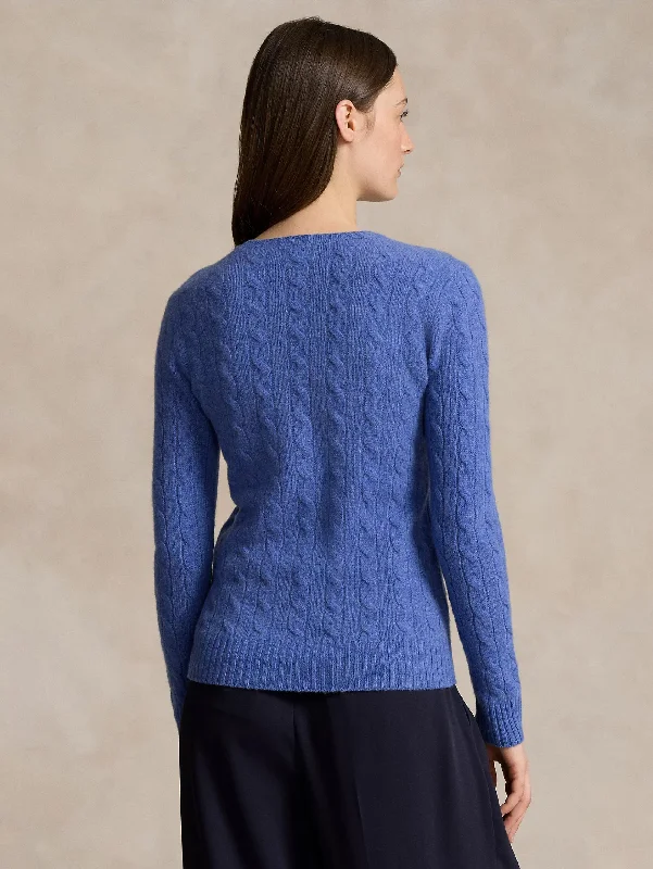 Maglia a Trecce in Misto Cashmere Blu