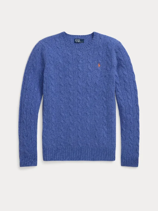 Maglia a Trecce in Misto Cashmere Blu