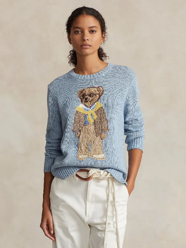 Maglia Girocollo con Ricamo Polo Bear Celeste