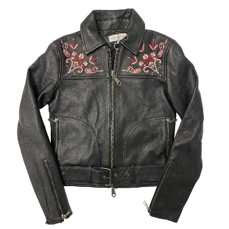 Floral Embroidered Leather Jacket - Extra Extra Small