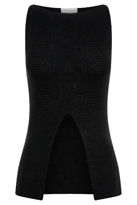 Ridley Knit Tank Top With Split - Black