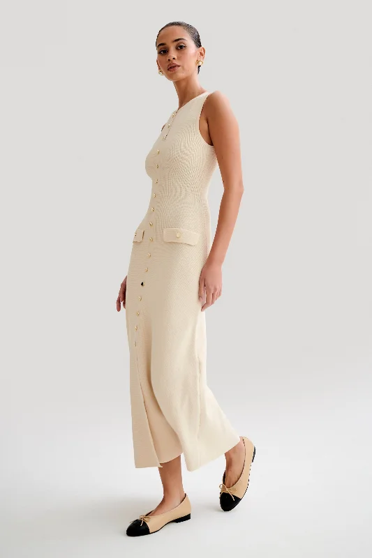 Sawyer Sleeveless Buttoned Maxi Dress - Ivory